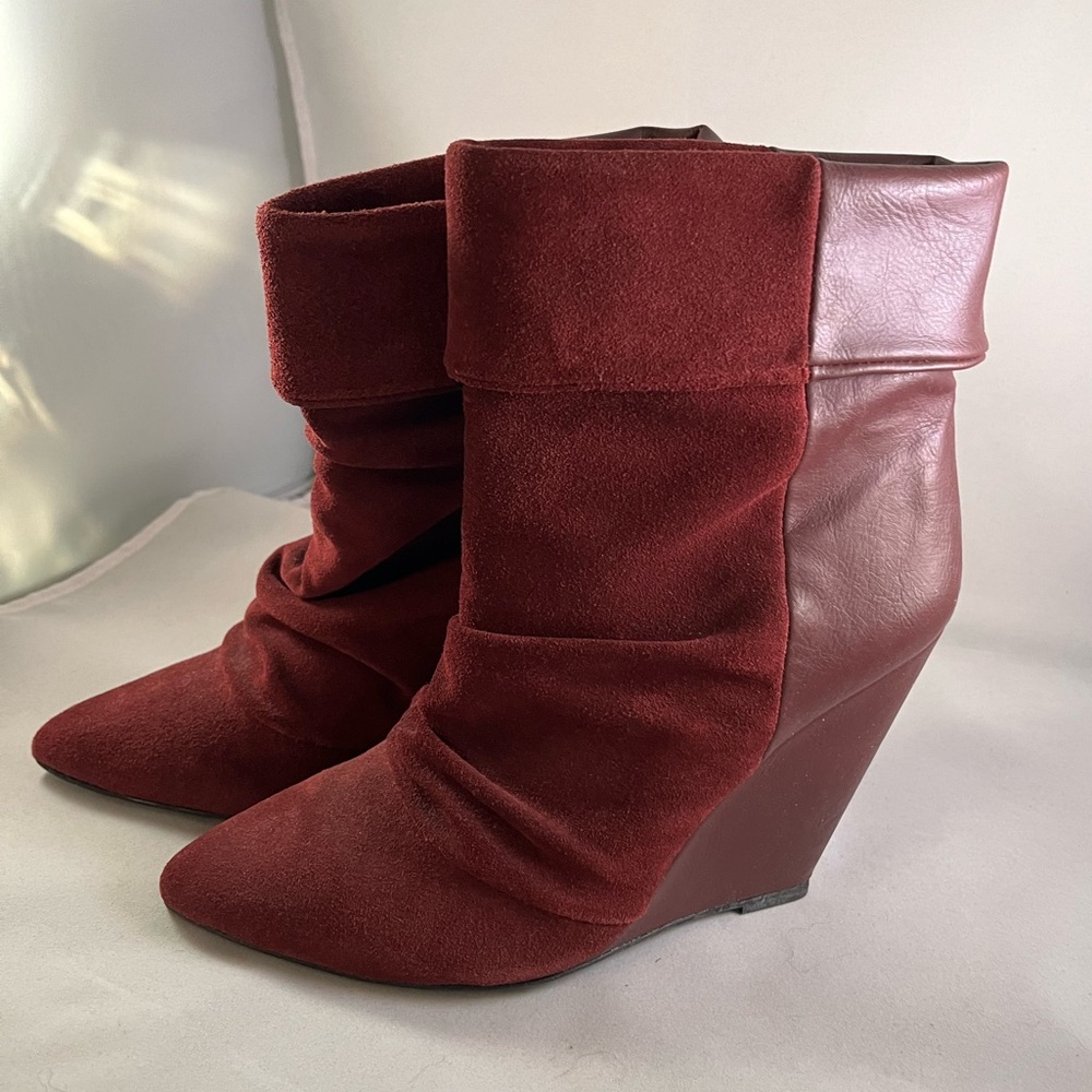 Shoemint burgundy merlot leather/suede boots